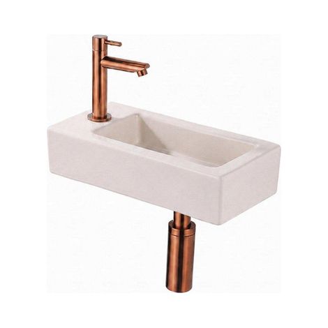 QeramiQ Fuente Lavabo pour WC - 38x18.5x9 cm - ceramique - trou de robinet de Lavabo pour WC a gauche - robinet de Lavabo pour WC cuivre brosse - (1/5)