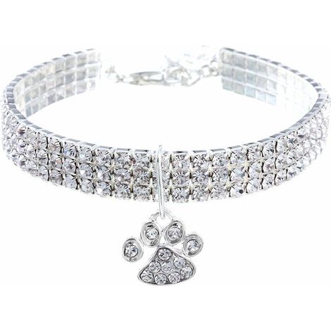 Collier pour chien et chat blanc diamant - réglable - pendentif élastique en forme de cœur - taille unique - accessoire animalier (1/5)