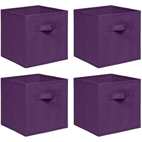 Foldable Storage Boxes,Non-Woven Fabric Storage Box Set,Storage Drawers for Cube Storage Unit,26.5x26.5x28 cm (Dark Purple, Set of 4)