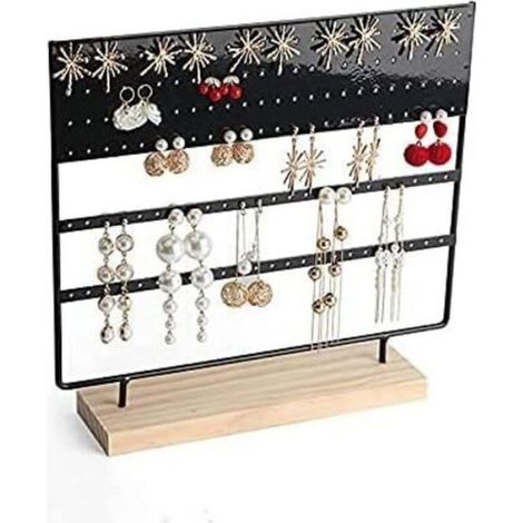 Organisateur de bijoux avec base en bois, support pour boucles d'oreilles suspendues, 144 trous (Noir) (1/4)