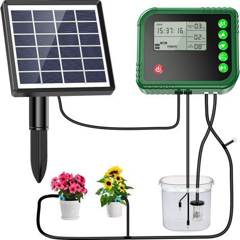 Solares automatisches Tropfbewässerungsset mit Timer und Wassersensor für 15 Topfpflanzen, automatisches Bewässerungssystem, selbstbewässerndes Set für den Garten