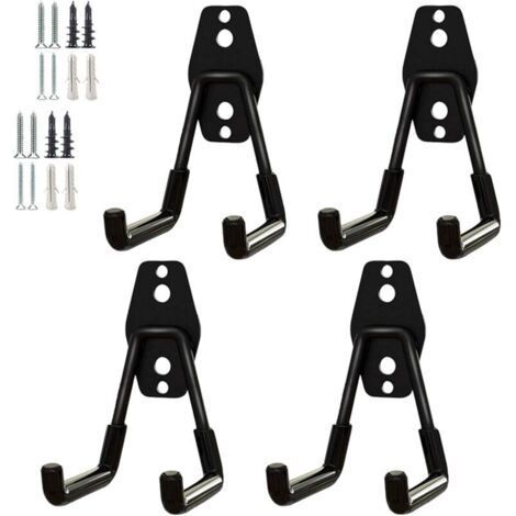 4 Pack Heavy Duty Garage Hooks, Storage Hooks, Steel Wall Hooks for Garden Tools (Black Small Square Hooks) (1/5)
