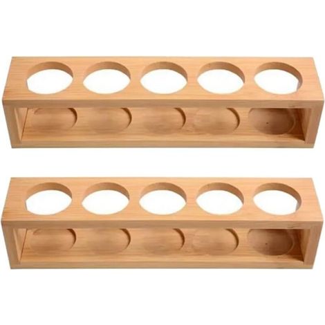 Étagère de rangement en 2 parties pour huiles essentielles – Bambou naturel – Support table 1 niveau – 5 fentes pour bouteilles 15/10/5 ml
