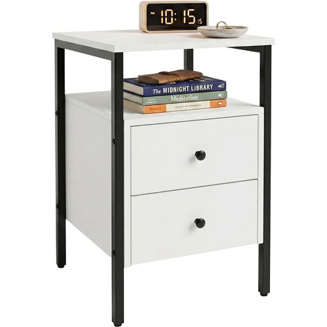 Comodino Relaxdays, 2 cassetti, ripiani aperti, HxLxP: 61 x 40 x 40 cm, camera da letto, bianco/nero