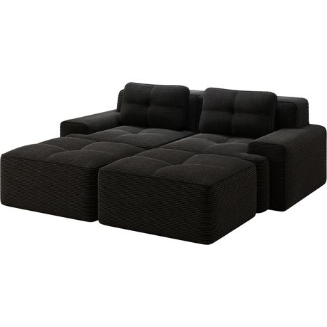 Canapé modulaire en velours côtelé noir, design en U, confortable avec assise profonde, sans montage (1/5)