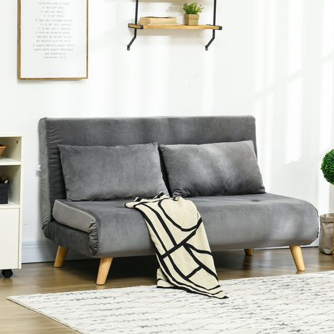 Canapé-lit 2 places velours gris dossier réglable compact confortable 130x78x79 cm chambre (1/5)