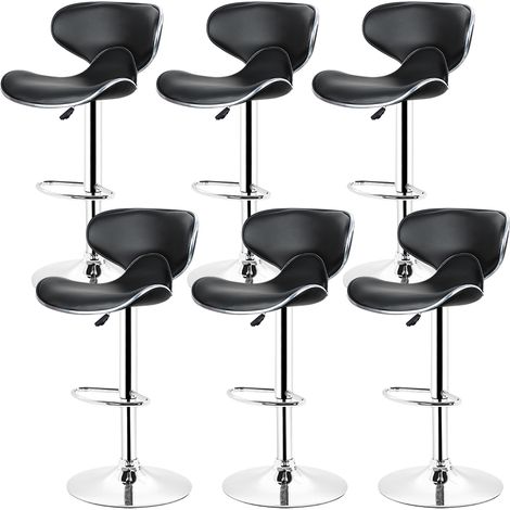 Aqrau Lot de 6 tabourets de bar en similicuir - haute design réglable avec dossier - noir (1/5)