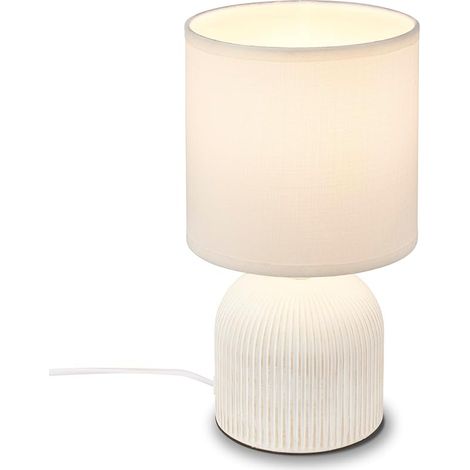 - Lampe de table avec abat-jour en tissu, interrupteur à fil, pied en céramique, lampe de chevet, lampe de table, lampe de bureau et lecture, 15x28 cm, blanc (1/5)