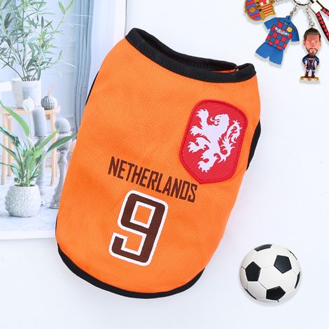 Chien T-shirt Coupe du Monde Espagne – Mesh respirant été confortable pour chien et chat – Orange N°9 Pays-Bas 3XL