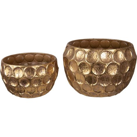 Lot de 2 Cache-pots en Métal Doré Style Bohème, Pots de Fleurs Design pour Salon - PANGIVO (1/4)