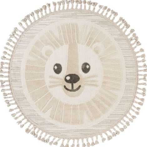 ZOOLIA - Tapis rond enfant doux texturé lion blanc 130x130 (1/5)