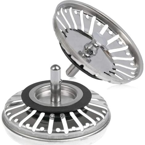 Lot de 2 crépines d'évier/bouchons de vidange, diamètre 84 mm, avec embout sphérique, en acier inoxydable.