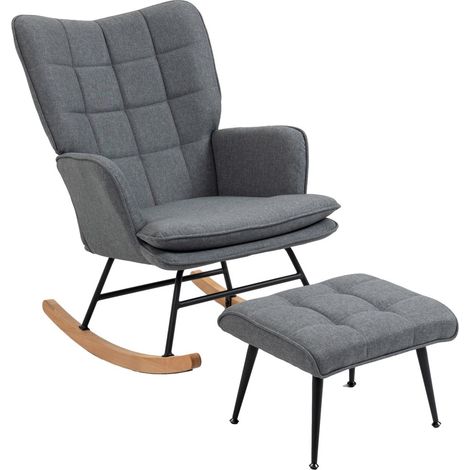 Fauteuils à Bascule jusquà 130 kg avec Pouf Accoudoirs Look Lin Idéal pour Allaitement Salon ou Chambre à Coucher Confortable (1/5)
