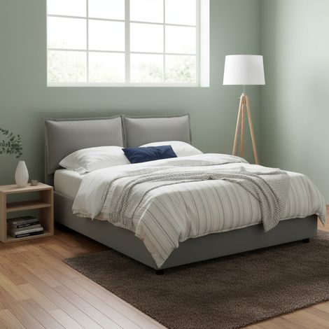 Talamo Italia Cama matrimonial Maddalena, Cama contenedor con revestimiento de tela, 100% Made in Italy, Apertura frontal, adecuado para colchón Cm 140x200, Gris, con embalaje reforzado (1/5)
