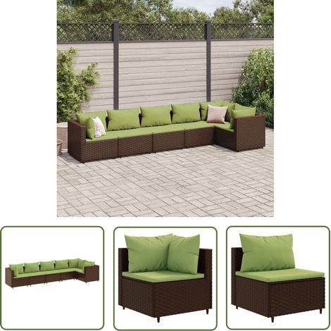 The Living Store 6-tlg. Garten-Lounge-Set mit Kissen Braun Poly Rattan - Gartengeset - Loungeset - Gartenmöbel - Rattan Möbel - Gartenlounger (1/5)