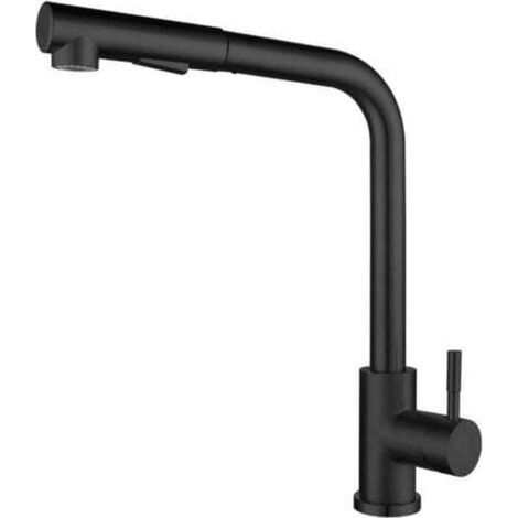 Grifo de cocina negro con rociador extraíble, 2 modos de rociado y acero inoxidable 304.