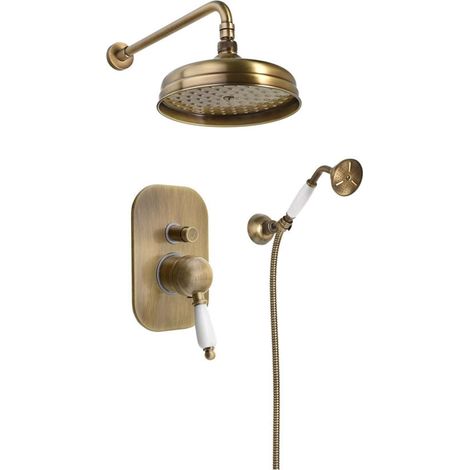 Sapho Kirké - Set de douche avec mitigeur encastré, avec corps d’encastrement, diamètre 20 cm, bronze/blanc KI42BB-01 (1/2)