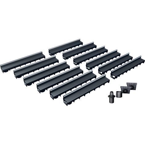 Pack de 12 caniveaux MEAPARK avec grille à fente + E-BLADE B en Inox