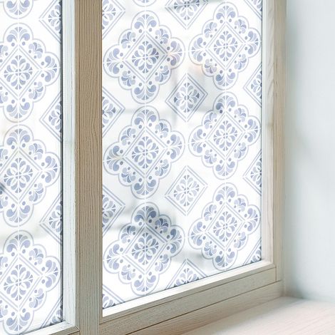 Fensterfolie 100x116 cm Dekorativ Selbstklebend Blickdicht PVC Folie für Schlafzimmer Milchglas Sichtschutz Fenster Dekorfolie Geometrisches Muster