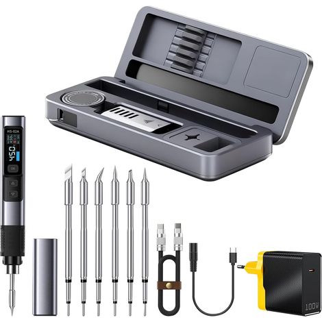 HS-02A Kit de fer à souder filaire portable 100 W, fer à souder à température contrôlée, chauffage rapide 3S, 82,2 à 450 °C, Fer à souder intelligent (1/5)