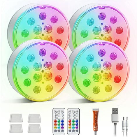 Lot de 4 lampes submersibles rechargeables pour piscine, 16 couleurs RGB changeantes avec télécommande, étanches IP68, éclairage sous-marin, lampes rondes pour piscine hors sol, bassin, baignoire, déc