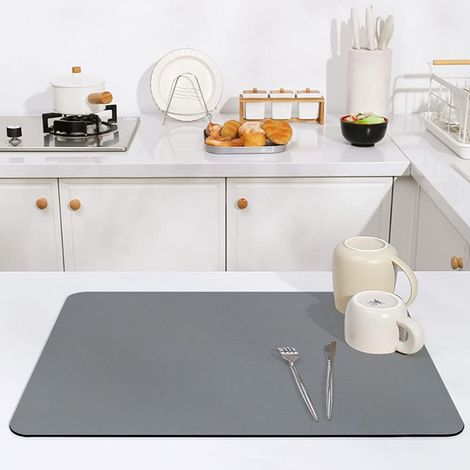 Couleur Unie Tapis de Machine à Café , Tapis de Séchage Vaisselle , Tapis Égouttoir de Vaisselle , Tapis Évier Cuisine Super Absorbant Séchage Rapide Antidérapant (40x50cm , Gris Foncé)
