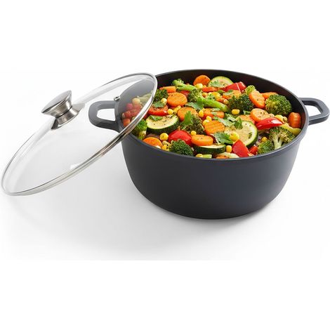 Cocotte en fonte d'aluminium avec couvercle en verre, antiadhésive (1/5)