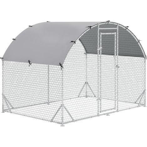 Poulailler/enclos en acier, 280 x 190 x 197 cm, cage à poules avec revêtement anti-UV, porte, pour 4 à 6 poules, petits animaux, argent