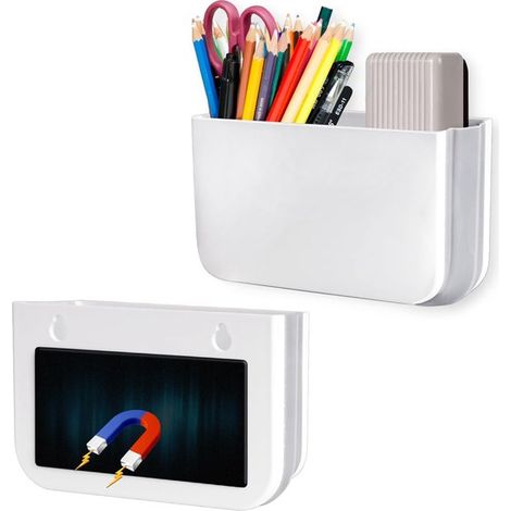 Portapenne magnetico, organizer per lavagna bianca 3 in 1, design pieghevole, vassoio magnetico ultra sottile da 1,5 cm per frigorifero e ufficio, bianco (1/5)