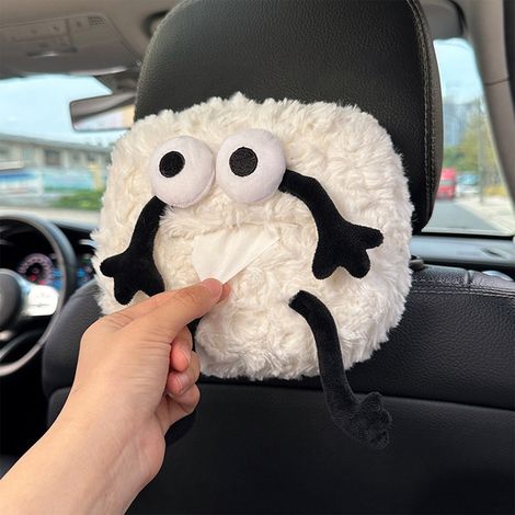 Support Pour Boîte De Mouchoirs - Pour Visière Auto - Type Suspendu - En Peluche - 20 x 17 x 3 cm - Blanc - 1 Pièce (1/5)