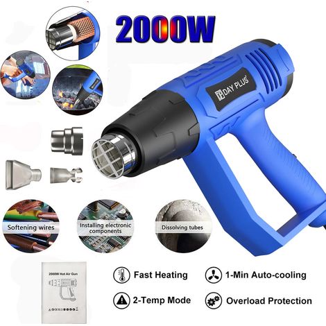 Pistolet à air chaud 2000W Soufflerie d'air chaud à double température + 3 buses Chauffage pour bricolage