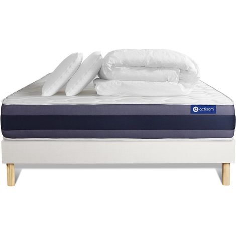 Komplettpaket Bett - Matratze 180x200 cm + Boxspringbett mit Lattenrost (im Set) + 2 Kopfkissen + Bettdecke - Actiflex Morpho