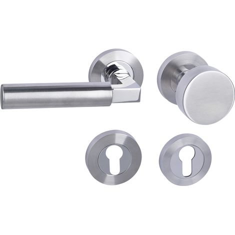 Südmetall Türgriff-Garnitur Rosette Solid 2 PZ Edelstahl poliert/satiniert Drücker rechts silber Ø 52 mm