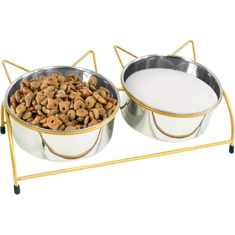 Gamelle pour chat avec support inclinable à 15°, gamelle en acier inoxydable facile à nettoyer, amovible, convient aux chats et aux petits chiens. (1/5)
