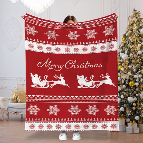 Couverture De Noël - Motif Bonhomme De Neige Cerf Arbre De Noël - En Polyester - Pour Décoration Festive À La Maison Ou En Cadeau Pour Enfants - 1 Pièce (1/3)