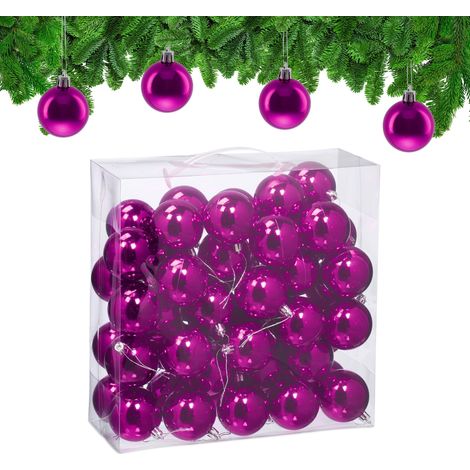 Boule de Noël, Brillante, lot Pratique de 50, en Plastique, pour Le Sapin, diamètre : 6 cm, Violette (1/5)