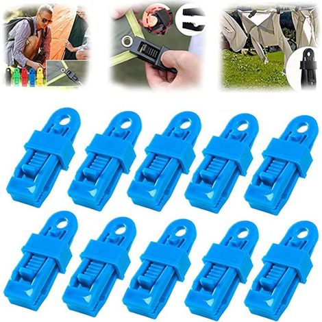 10 Sets of Tarp Clips for Tents, Tarp Clamps, Awning Clips, Tarp Clips, Tent Clips, for Car Tents, Tarps, Awnings, Camping, Blue (1/5)