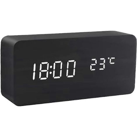 Horloge numérique en bois avec affichage LED de la température, décoration de bureau, décoration de chambre, ornement de table à manger. (1/5)