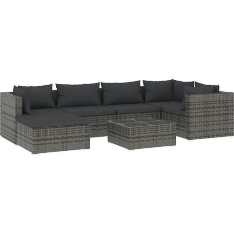 Salon de jardin 7 pcs Contemporain, Ensemble repas de jardin, avec coussins Résine tressée Gris OIB1706E (1/4)