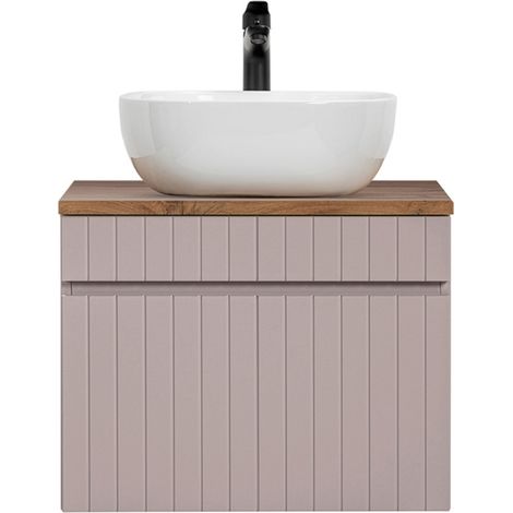 Waschtischunterschrank 60 cm Keramik Waschbecken altrosa Eiche IRAKLIO-56-ROSE (1/5)