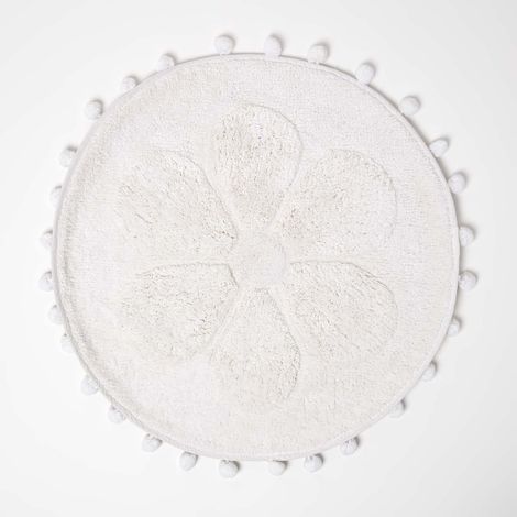 HOMESCAPES Tapis de bain rond blanc fleur tuftée, 60 cm