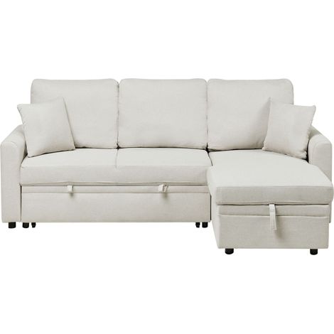Canapé-Lit d'Angle à Gauche Moderne avec Rangement et Coussins Lin Synthétique Beige Clair Nassjo (1/5)