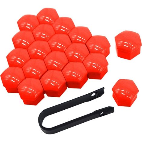 20 Pièces 21 mm Voiture Roue Cache-Écrous, Bouchon à Vis de Moyeu de Voiture Universel, Cache-Écrou de Pneu Hexagonal avec Outil de Retrait (Rouge) (1/5)
