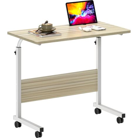 Soges Table pour ordinateur portable réglable en hauteur, petite table d'appoint 8040 cm amovible avec roulettes et fentes pour étagères,Érable Blanc