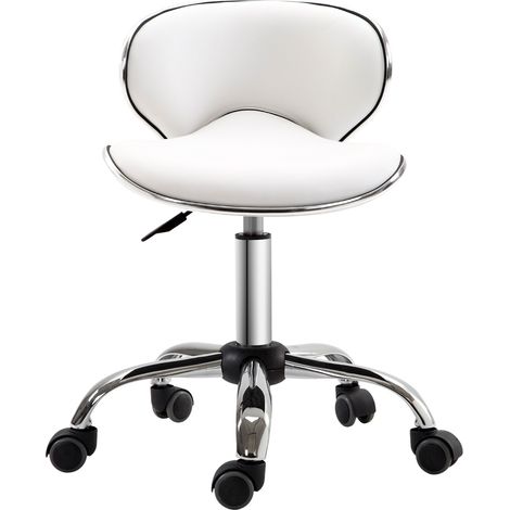 360° drehbarer Arbeitshocker, höhenverstellbar 44–56 cm, mit Rückenlehne, weiß