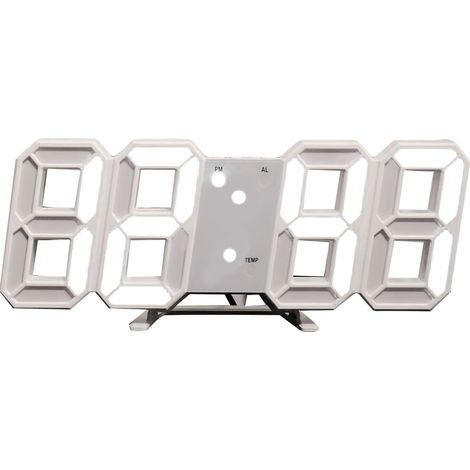 Réveil de bureau numérique LED silencieux, horloge murale numérique 3D pour salon ou chambre, cadre et caractères blancs. (1/4)