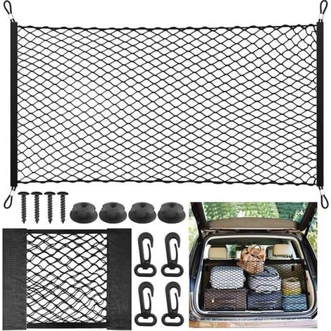 Filet à bagages en deux parties pour voiture, 110x60 cm, extensible à 140x100 cm, avec 4 crochets. (1/5)