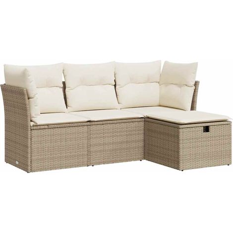 Juego de sofás jardín con cojines 4 pzas ratán sintético beige (1/5)