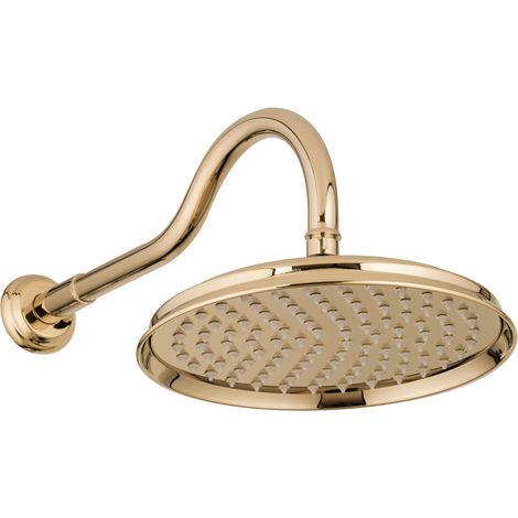 PaulGurkes Kopfbrause Gold Retro mit Wandarm 25cm Regendusche Nostalgie Antik