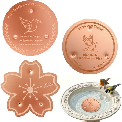 Lot de 3 abreuvoirs à oiseaux en cuivre pur à 99,9 % contre les algues, eau propre, plaque en cuivre pour bain d'oiseaux, fontaine, étangs de jardin, étangs paysagers (3 pièces) (1/5)